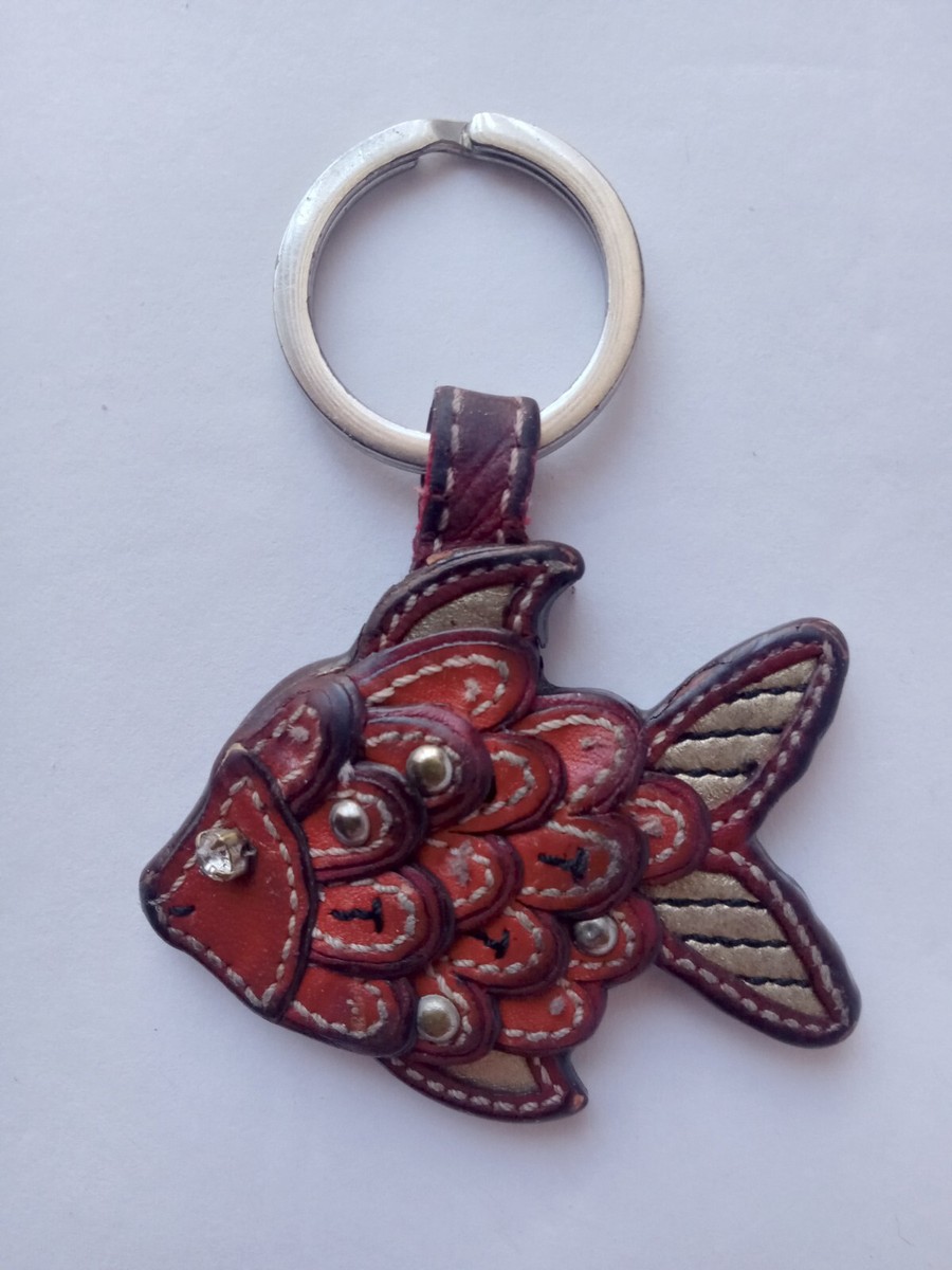 COACH KOI FISH Red Burgundy Bronze Metallic Leather Keychain Bag