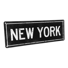  Black New York Metal Sign; Wall Decor for Mancave, Den, and Game Room