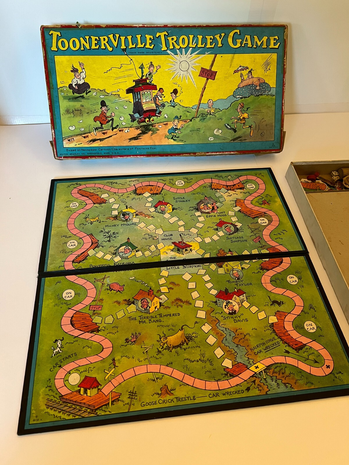Vintage Original 1920's Milton Bradley Co. TOONERVILLE TROLLEY Board
