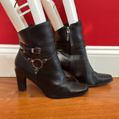 Harley Davidson Women Harness Ring Biker Heel Bootie 84333 Black Leather Sz 7.5