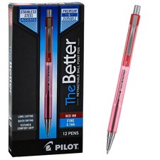 Pilot 30002 Better Retractable Fine 0.7mm Ballpoint Pen, Red Ink, Box of 12