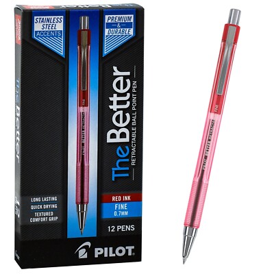 Pilot 30002 Better Retractable Fine 0.7mm Ballpoint Pen, Red Ink, Box of 12