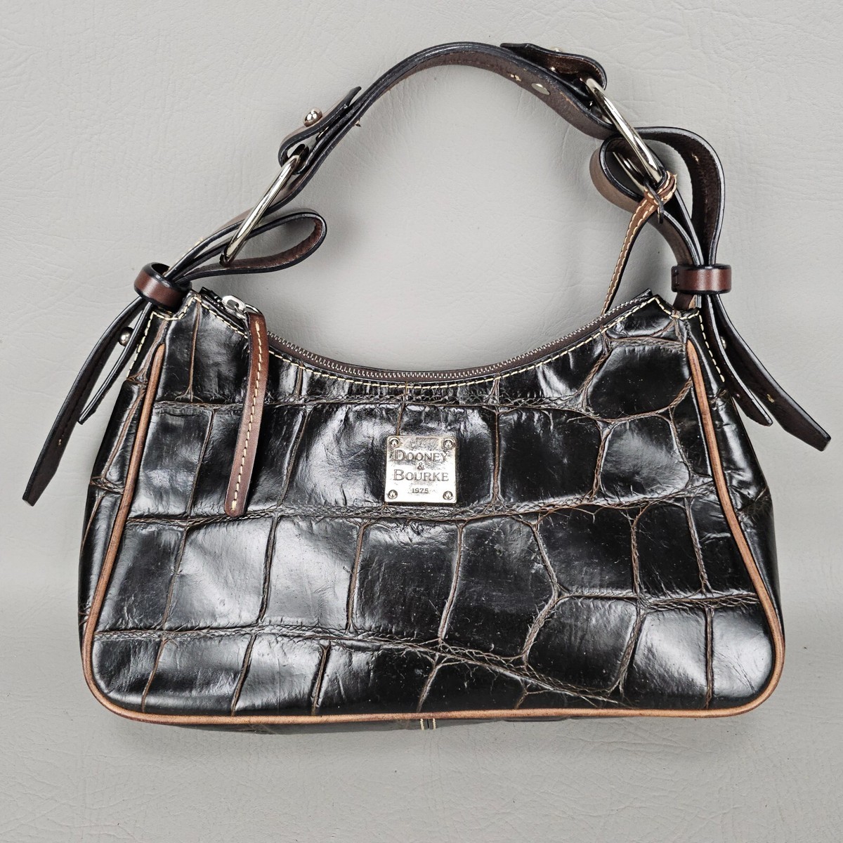 Dooney and Bourke Vintage Harrison Croc Embossed Leather Hobo Bag