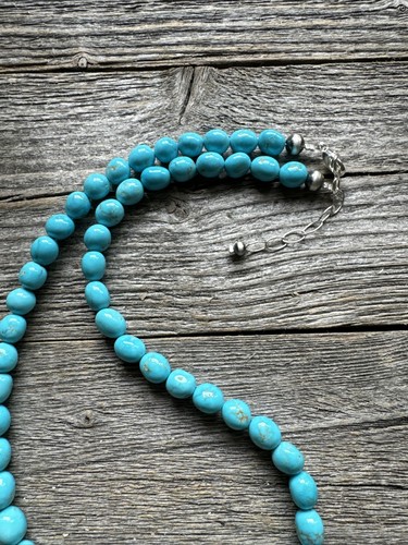 Sleeping Beauty Turquoise 925 Sterling Silver Nuggets Bead Necklace 18 inch Gift - Picture 9 of 12