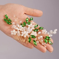 Bridal Hair Comb Emerald Green Crystal Wedding Hair Piece Accessories Handmade
