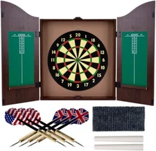 Vintage Wood Dart Board Cabinet Set, Professional Dart Game Set with 6pcs Darts