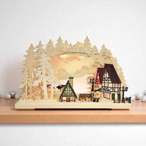 Arco flotante 3D original Erzgebirge LED 43x30 cm casa de entramado de madera bosque decoración Navidad Foto 2 de 3