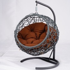 Cat Swing Bed, Rattan Wicker Hanging Cat Hammock Bed with Brown Soft Cushion