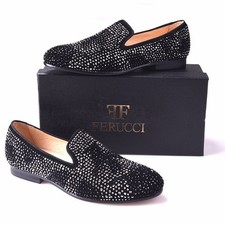 Hombres FERUCCI Negro Zapatillas Mocasines Planas Con Cristal GZ Estrás Baile de graduación Boda