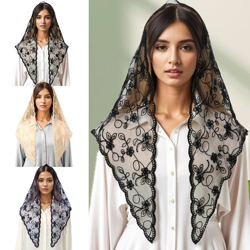 Kopftuch Schleier für Frauen Katholische Kirche Schleier Kopfbedeckung Spitzenschal Headwrap Neu