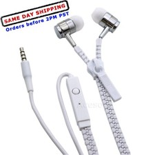Premium Zipper Wired 3.5mm Jack Earbuds Earphones In-Ear Stereo With Microphone