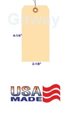 100 Pack 4 1/4" x 2 1/8" Size 4 Manila Inventory Pre Wired Hang Tags with Wire