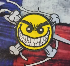 EMBROIDERED SMILEY FACE CROSSED BONES PATCH (Please Read Ad)