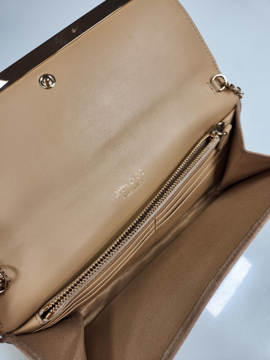 Jimmy Choo Milla Gold Embroidered Crossbody Clutch Wallet on