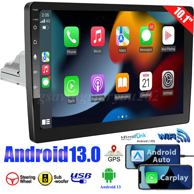 Single 1 Din 10.1'' Android 13 Carplay Car Stereo Radio GPS WIFI BT Touch Screen