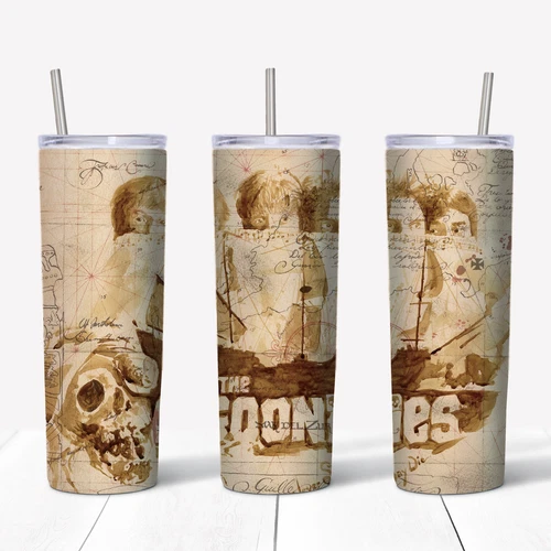 Goonies Treasure Map One Eyed Willy Sublimation 20oz Skinny Drink Tumbler