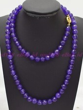 Natural 8mm Faceted Russican Purple Amethyst Round Beads Gems Necklace Long 36"