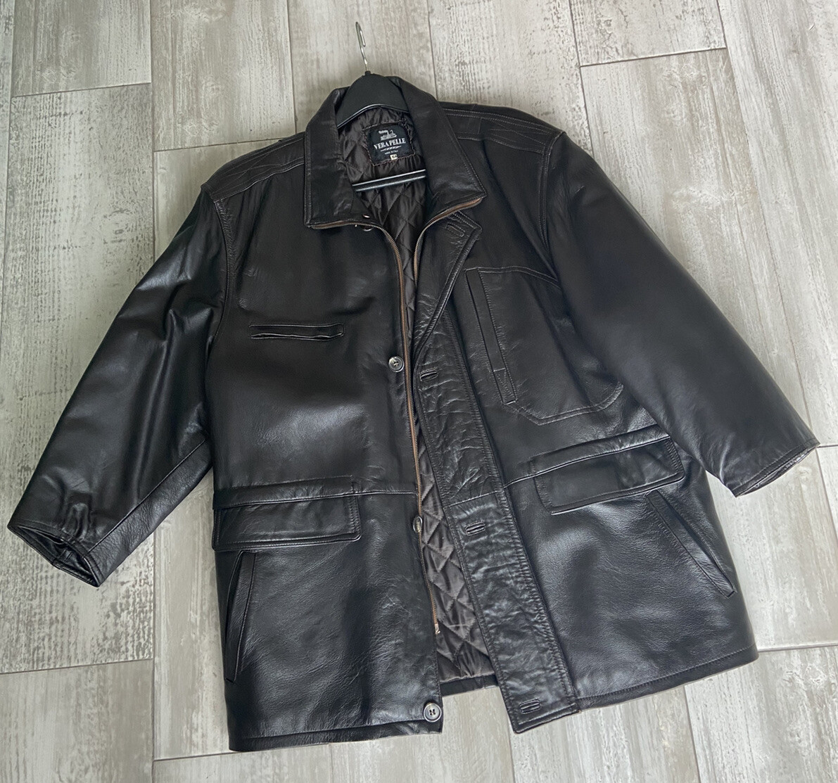 Leather Men’s Jacket Custom Made By Vera Pelle Size 54 Made in Italy Pre-Owned
