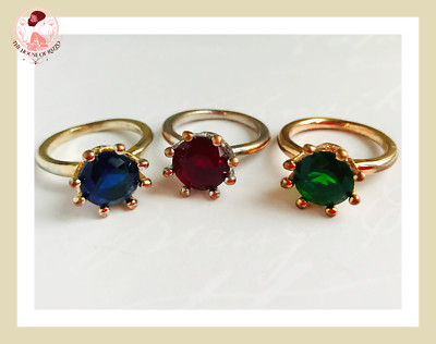 Damen Modeschmuck Ringe mit farbigen Steinen, grün, rot, blau Farben, 3 Stück