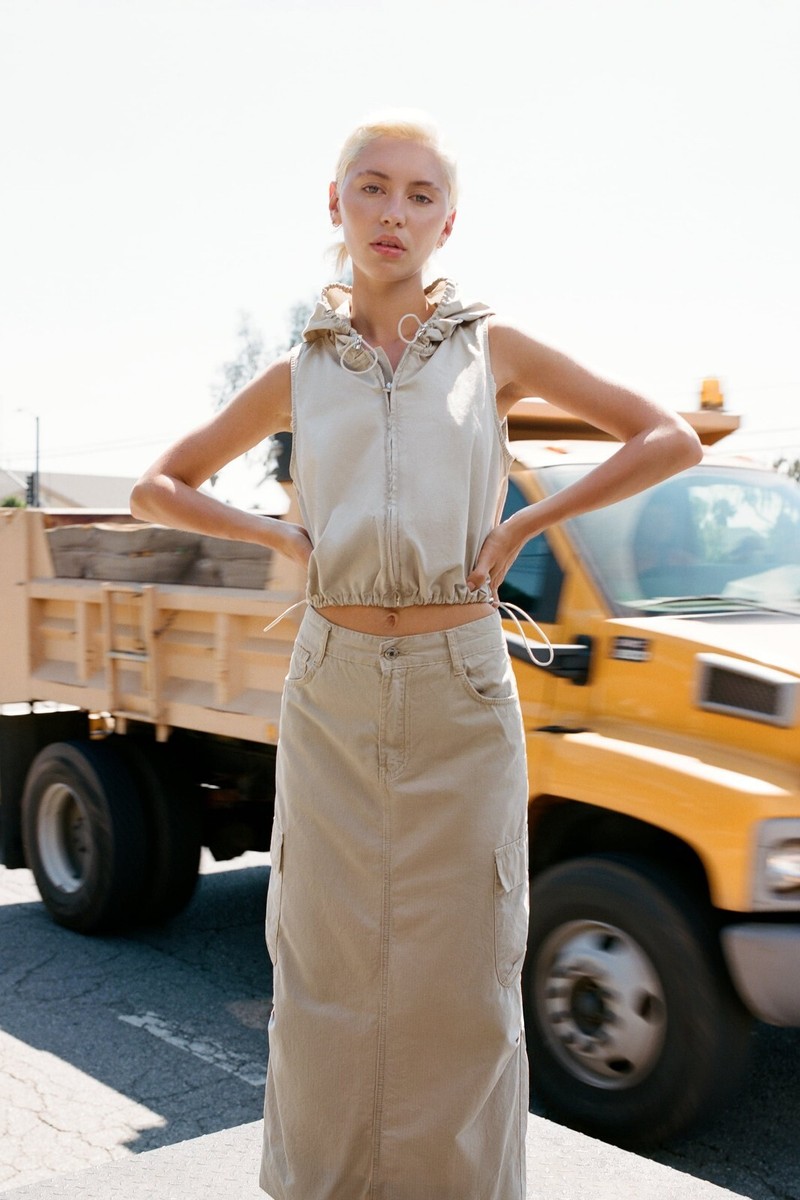 Zara Cargo Midi Maxi Skirt Beige Sizes S Cotton UK