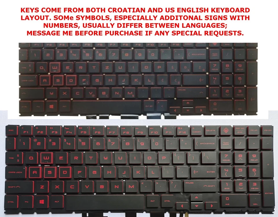 Teclado único HPO04 TECLA para HP OMEN 15-DC y 15t-DC series RETROILUMINADO ROJO Foto 3 de 4