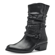 MARCO TOZZI Damen Stiefelette flach geraffter Schaft Zierbänder 2-25316-41