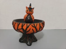 Transpac Tree Owl Resin Johanna Parker Trinket Dish 7"