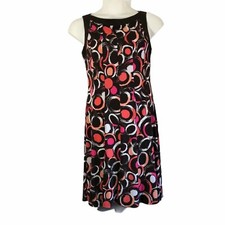 Sandra Darren Dress Womens 10 Pleated A Line Geometric Print Brown Pink Fitted