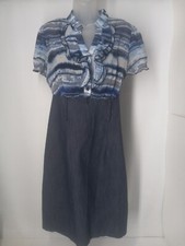 AB Studio Size 8 Womans Blue Dress Sheer Bodice Lined Ruffle 