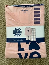 Life is Good Ladies 3 Piece PJ Set Tee Pants Shorts Pajamas Womens Pink Size 2XL