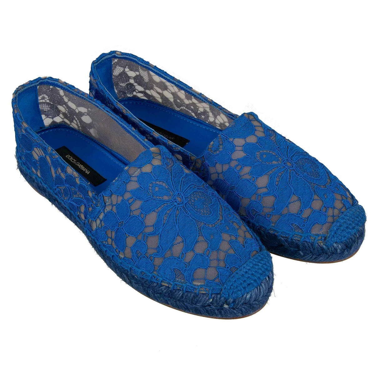 Dolce Gabbana Chiaro Espadrillas Scarpe IN Pizzo Blu Sneakers