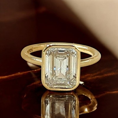 Smaragdschliff Diamant Goldring 18K Gelb 2,50 Karat IGI E F VVS2 Lab Created CVD
