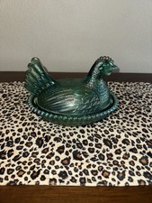 Vintage Hard To Find, Indiana Glass Company, Evergreen Carnival Hen On The Nest