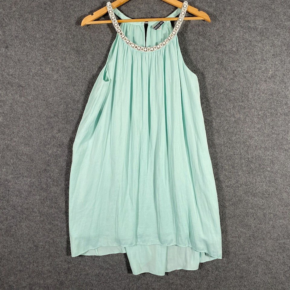 Forever New Top Womens 10 Green Blouse Lurex Evening Formal Cocktail Tunic Y1