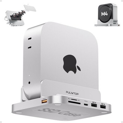 Mac mini M4 Dock with 4TB M.2 SSD Enclosure, 8-in-1 Aluminum Vertical USB-C H...