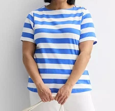 Croft & Barrow Size 3X Blue & White Stripe knit top, short sleeve, NWT