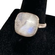 925 Sterling Silver Moonstone Ring Square 13mm Size 7 READ