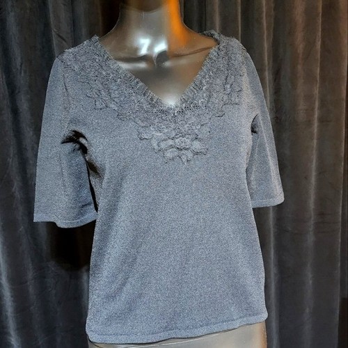 DANA BUCHMAN Black Lace Trim Blouse Medium