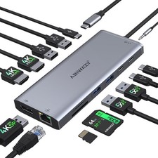 USB C Hub USB-C Docking Station Dual Monitor 14 in 1 Triple Display Multiport...