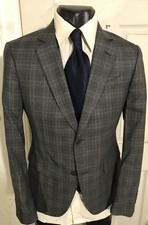 JOHN VARVATOS SIZE 36R GRAY PLAID 2 BUTTON WOOL SPORTCOAT