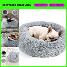 Cozy 20in Calming Donut Bed for Indoor Cats  Small Dogs - Light Grey Pet Bed