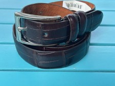 Cole Haan Croc Embossed Brown Leather Belt Mens Size 44/110 Solid Brass India