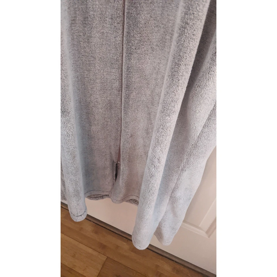 Oscar De La Renta Felpa Cremallera Completa Gris/Marrón Bata Larga con Bolsillos, L/XL Foto 4 de 4