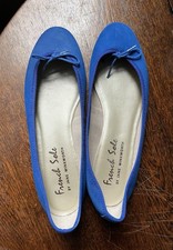 French Sole Blue Suede Leather Ballet Flats EU Size 41 (= UK Size 7)