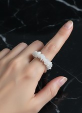 Rainbow Moonstone Gemstone Beaded Ring Handmade Adjustable Elastic Jewelry Ring