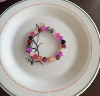 Handmade Multicolor Stone Round Beaded Stretch Bracelet, Round Shape