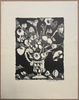 Dietmar Lemcke Bouquet of Flowers Lithograph 1960 Hand Signed and Dated
