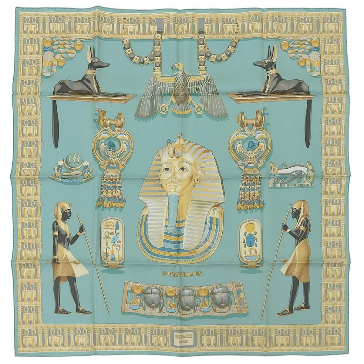 HERMES Carre 90 TUTANKHAMUN Scarf Silk Light Green Women s From Japan