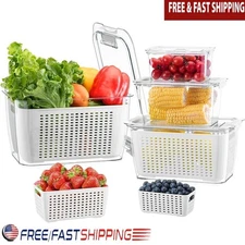 Fresh Food Storage Containers W/ Vent System & Drainage Basket Stackable Design
