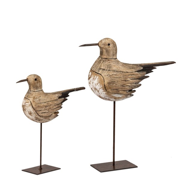 2Er Set Dekofiguren Vogel Auf Fuß 24 + 33Cm Braun Naturfarben Aus Holz Formano-image